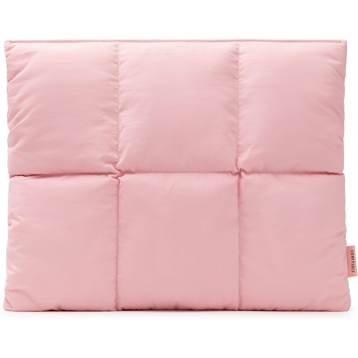 Husa Puffy Laptop 15-16 Inch, Matlasata, Roz, Compatibila MacBook