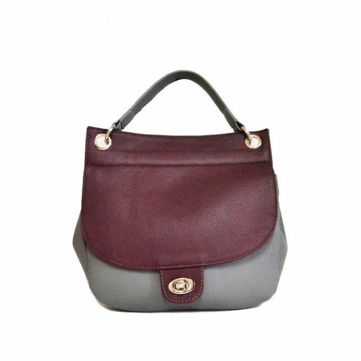 Geanta dama,Zea,piele naturala,gri/mov