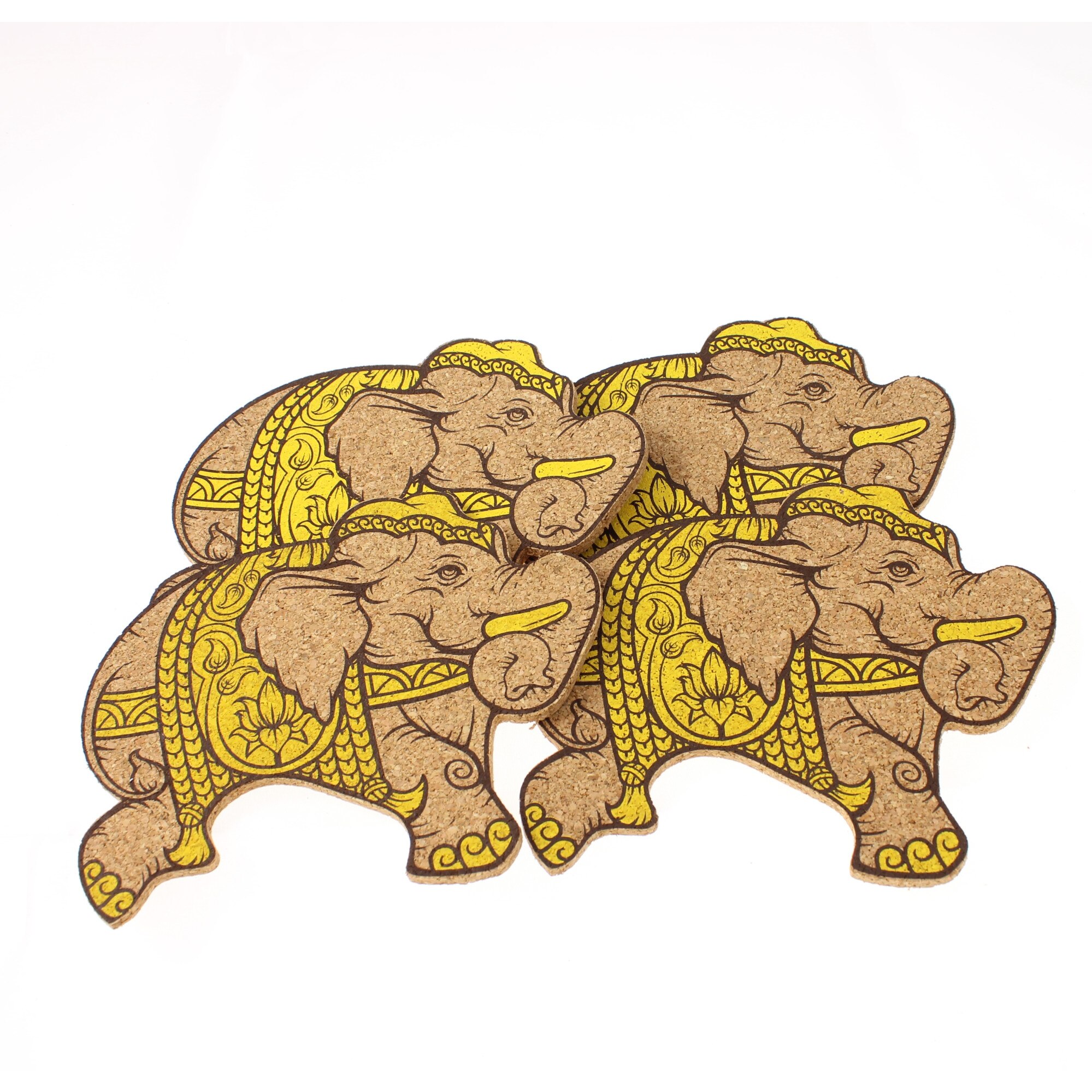 Set 4 suporturi pahare Casuta cu daruri, 100% pluta, 13 x 0.4 cm, model Tubby, coaster puzzle, suport oala incinsa