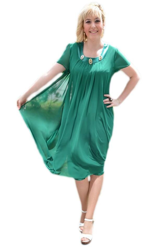 Rochie rafinata cu model fronsat si decor auriu, D&J Exclusive, Verde