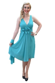 Rochie de seara , decolteu in V si croi evazat , D&J Exclusive, Turcoaz Rochie de seara , decolteu in V si croi evazat , D&J Exclusive, Turcoaz