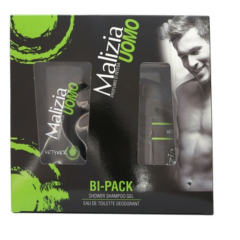 Caseta cadou Malizia Uomo Vetyver: Deodorant 150 ml + Gel de dus 250 ml Caseta cadou Malizia Uomo Vetyver: Deodorant 150 ml + Gel de dus 250 ml