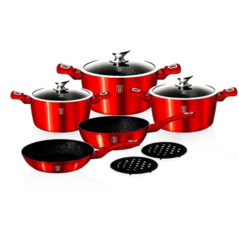 Set de gatit cu acoperire marmura 10buc Burgundy BH 1222 Set de gatit cu acoperire marmura 10buc Burgundy BH 1222