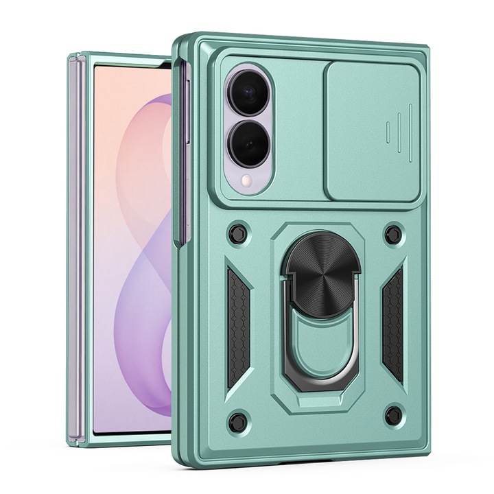 Husa Shutter Spate Armor Ring Samsung Galaxy Fold8-hoz, Mágneses Funkció, 360°-ban Forgatható Gyűrűtartó, Ujjlenyomat-mentes, Zöld