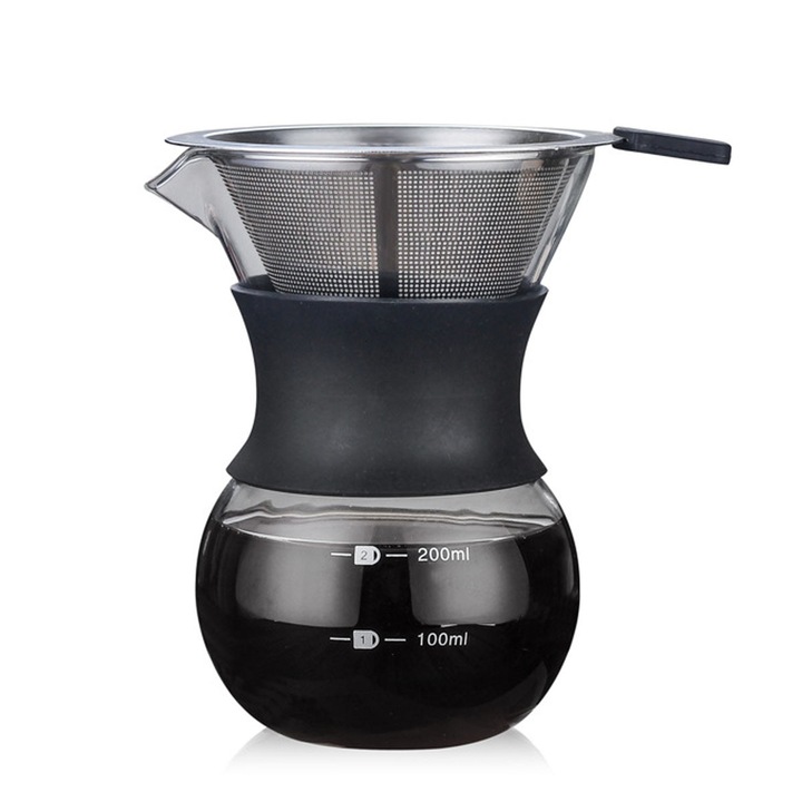 Cafetiera manuala din sticla cu filtru din otel inoxidabil si cantar pentru petreceri acasa