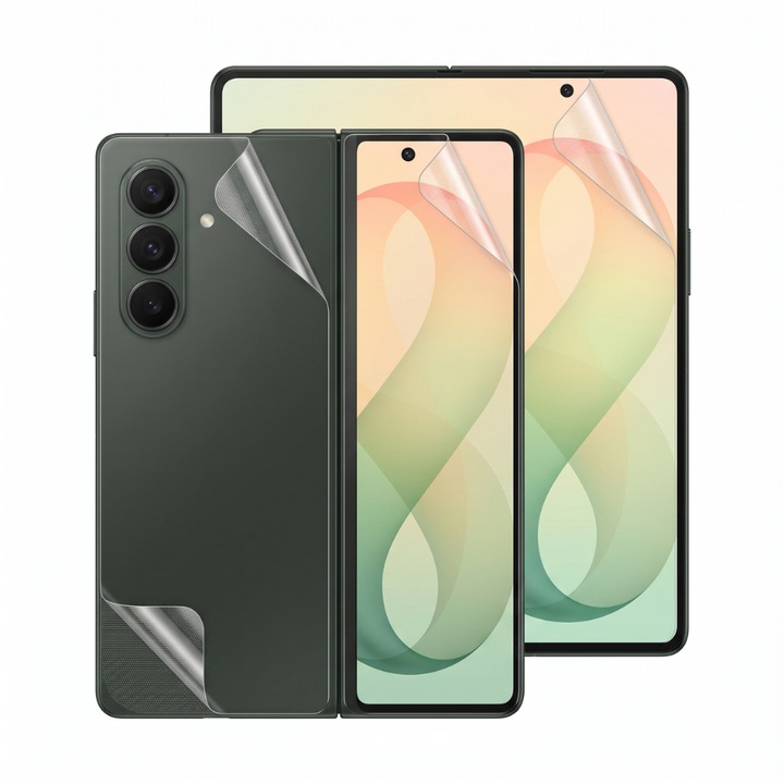 Komplett készlet főképernyő fólia, külső kijelző, hátlap és SlideBar Clear, Samsung Galaxy Z Fold 8 Ultra készülékhez, regenerálódó szilikon hidrogél, Flexible Hydro-Crystal, Optim Solution, Full Glue, egyszerű telepítés