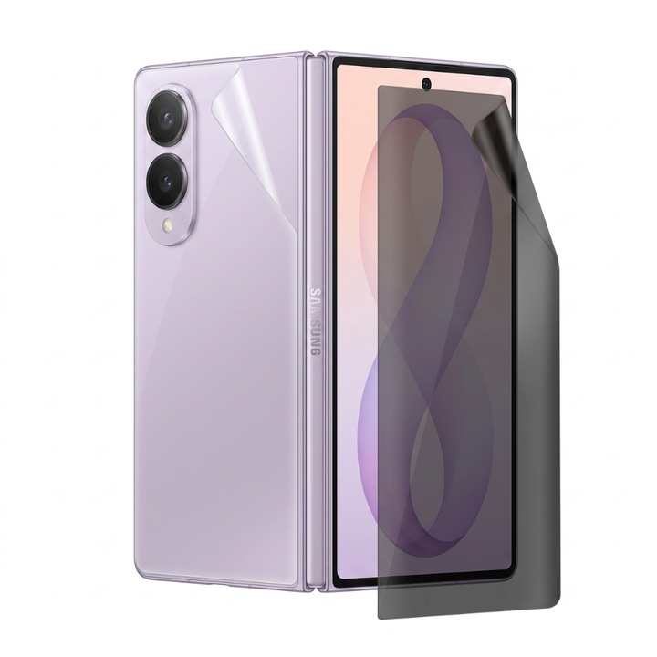 Adatvédelmi Külső Képernyő Védőfólia Készlet és Átlátszó Hátlap Fólia Samsung Galaxy Z Fold8-hoz, Regenerálódó Szilikon Hidrogél, Rugalmas Hydro-Crystal, Optim Solution, Kémkedés Elleni, Teljes Ragasztás, Könnyű Telepítés