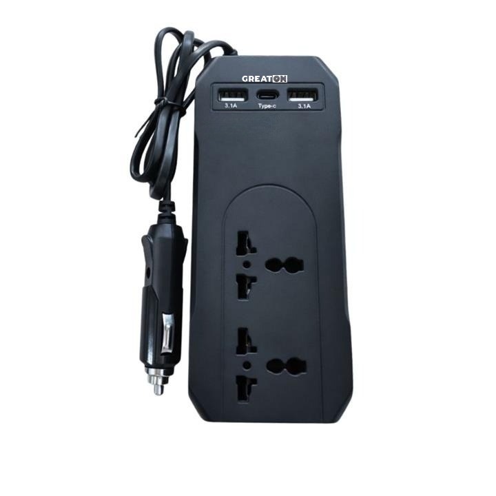 GREATON Autó Inverter 150W, 12V/24V DC-ről 220V AC-re, Univerzális Aljzat, USB és USB-C, Túlterhelés Védelem, Fekete