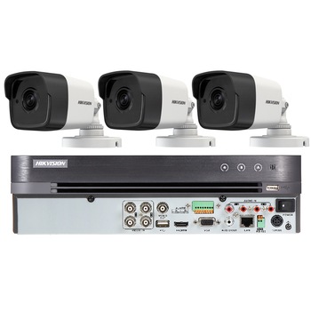 Kit Sistem Supraveghere si Securitate, 3 Camere Exterior Ultra HD 5MP High-Performance Hikvision + DVR 4 canale pana la 5MP, Auto-Adaptiv HDTVI/HDCVI/AHD/CVBS Kit Sistem Supraveghere si Securitate, 3 Camere Exterior Ultra HD 5MP High-Performance Hikvision + DVR 4 canale pana la 5MP, Auto-Adaptiv HDTVI/HDCVI/AHD/CVBS