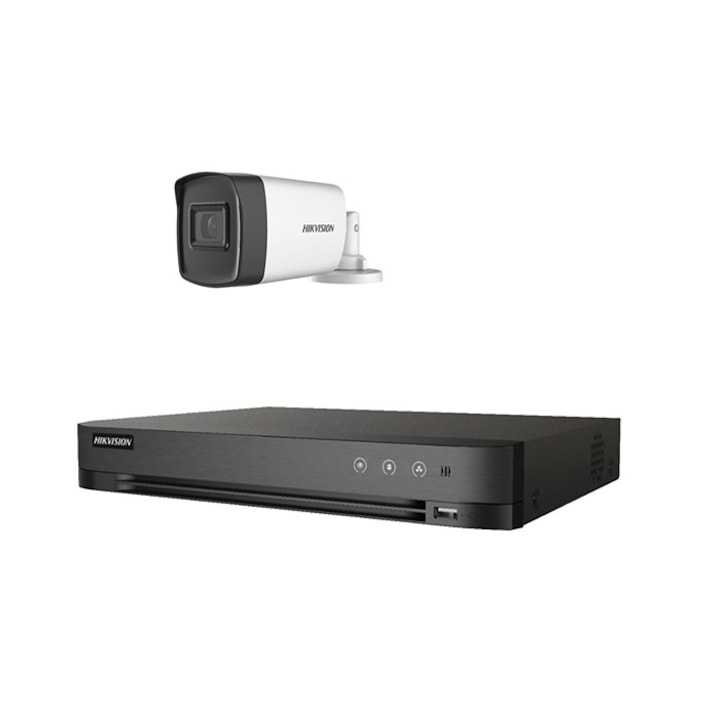 Kit Sistem Supraveghere si Securitate, 5 Camere Exterior Ultra HD 5MP High-Performance 80m ARRAY EXIR Hikvision + DVR 8 canale pana la 5MP, Auto-Adaptiv HDTVI/HDCVI/AHD/CVBS