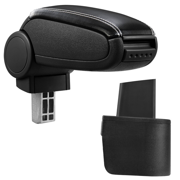 Cotiera auto, pro.tec, pentru Nissan Micra 3 (K12), imitatie piele, negru cu cusatura alba - cu compartiment pentru depozitare
