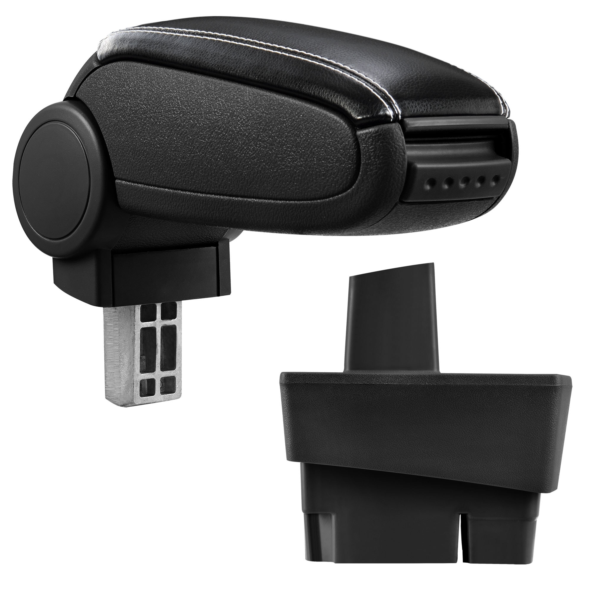 Cotiera auto, pro.tec, pentru Ford Focus I, imitatie piele, negru cu cusatura alba - cu compartiment pentru depozitare