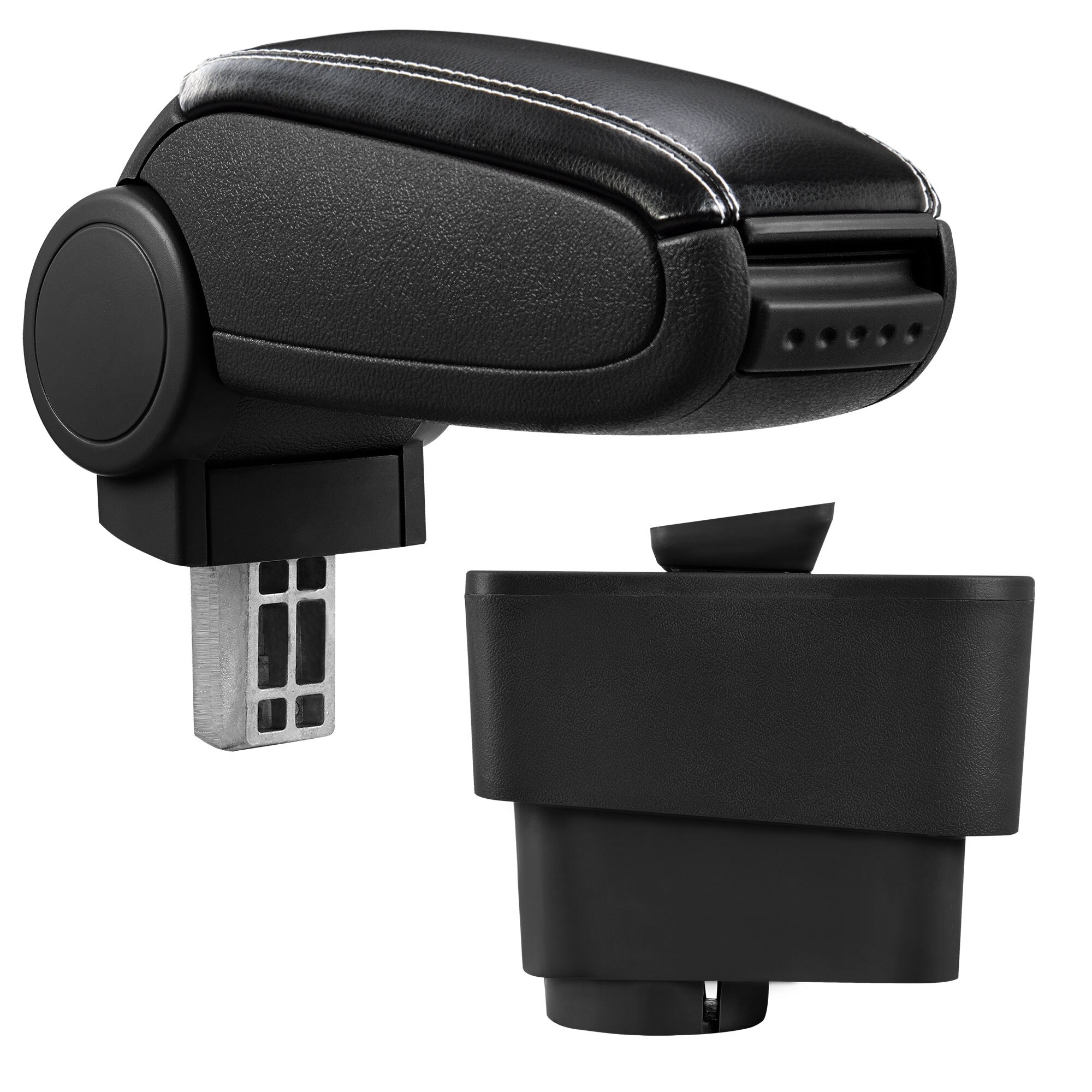 Cotiera auto, pro.tec, pentru Fiat Grande Punto, imitatie piele, negru cu cusatura alba - cu compartiment pentru depozitare