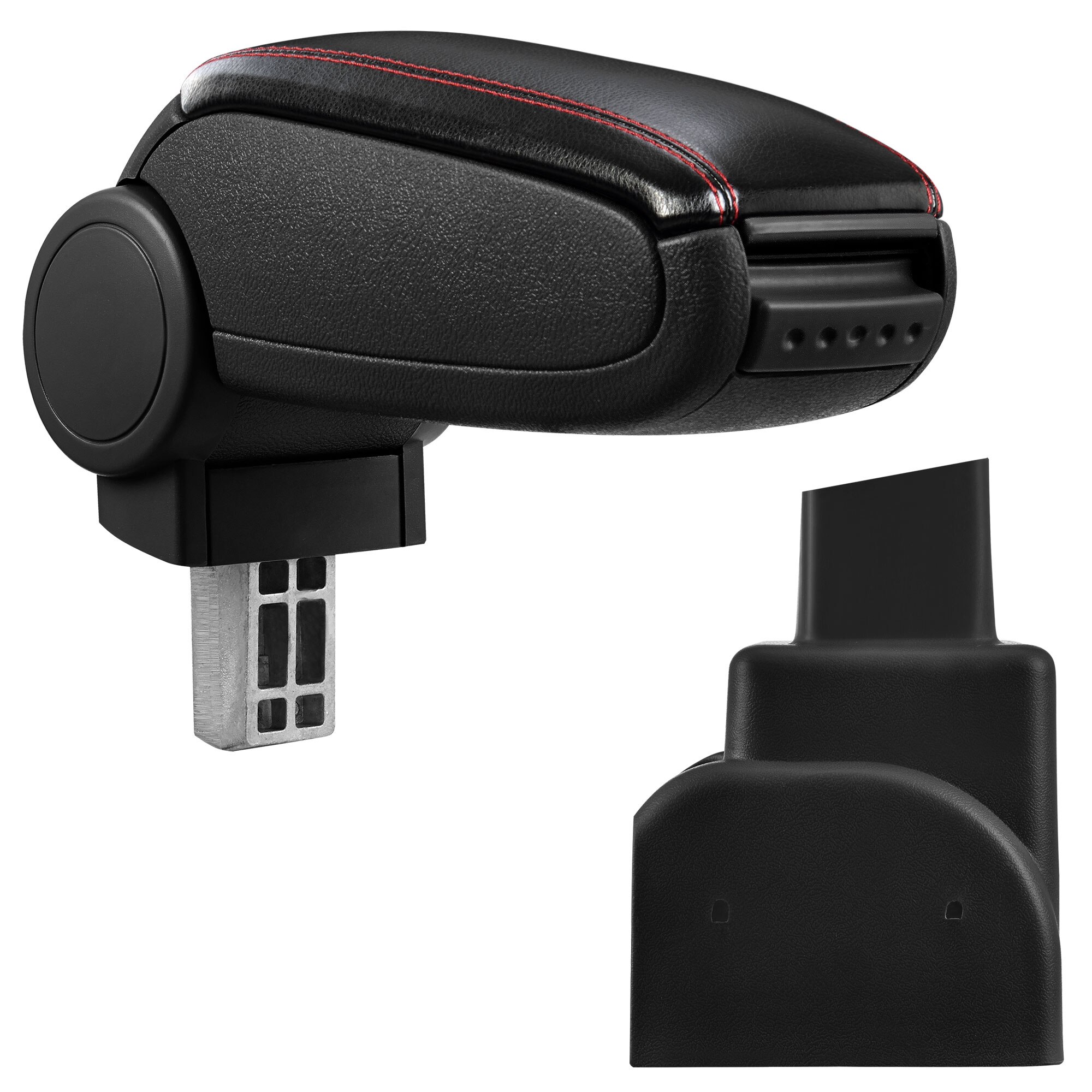 Cotiera auto, pro.tec, pentru Opel Zafira A, imitatie piele, negru cu cusatura rosie - cu compartiment pentru depozitare