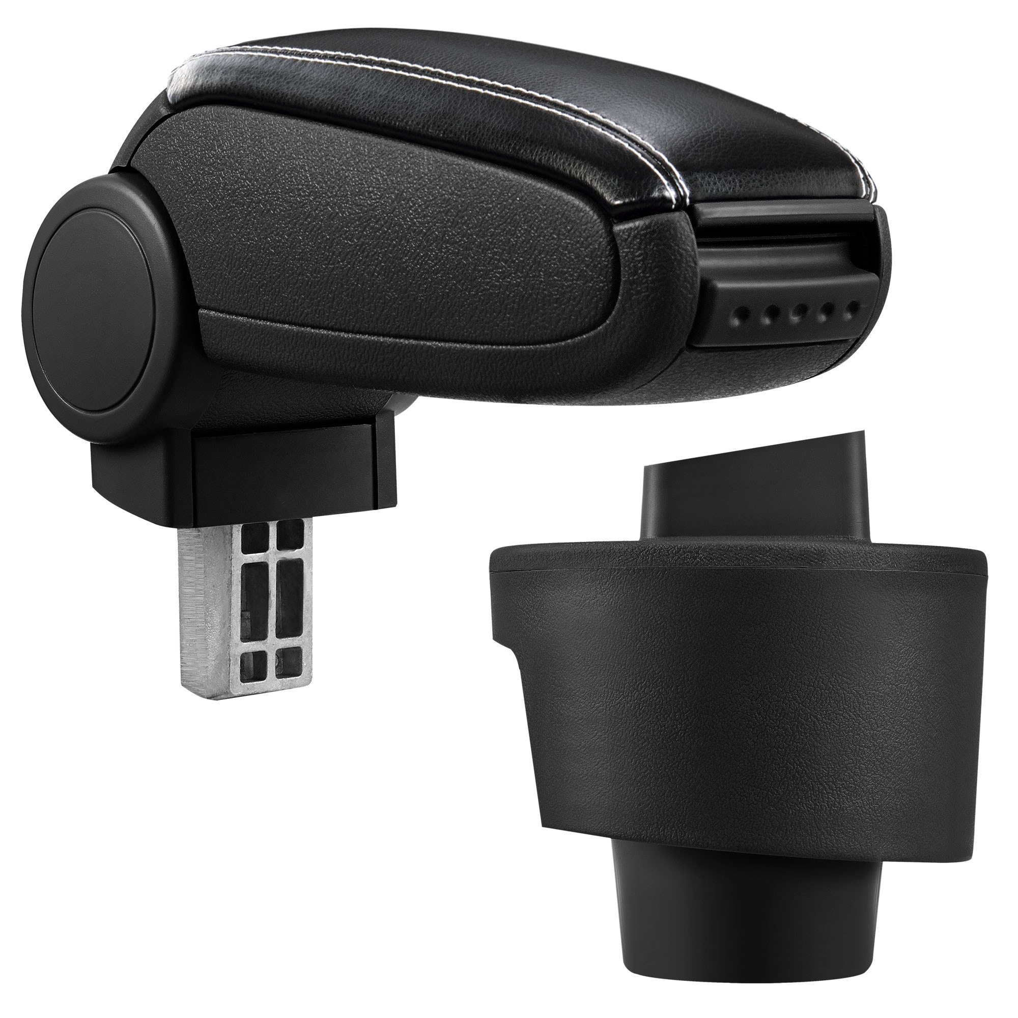 Cotiera auto, pro.tec, pentru Seat Ibiza 6J, imitatie piele, negru cu cusatura alba - cu compartiment pentru depozitare