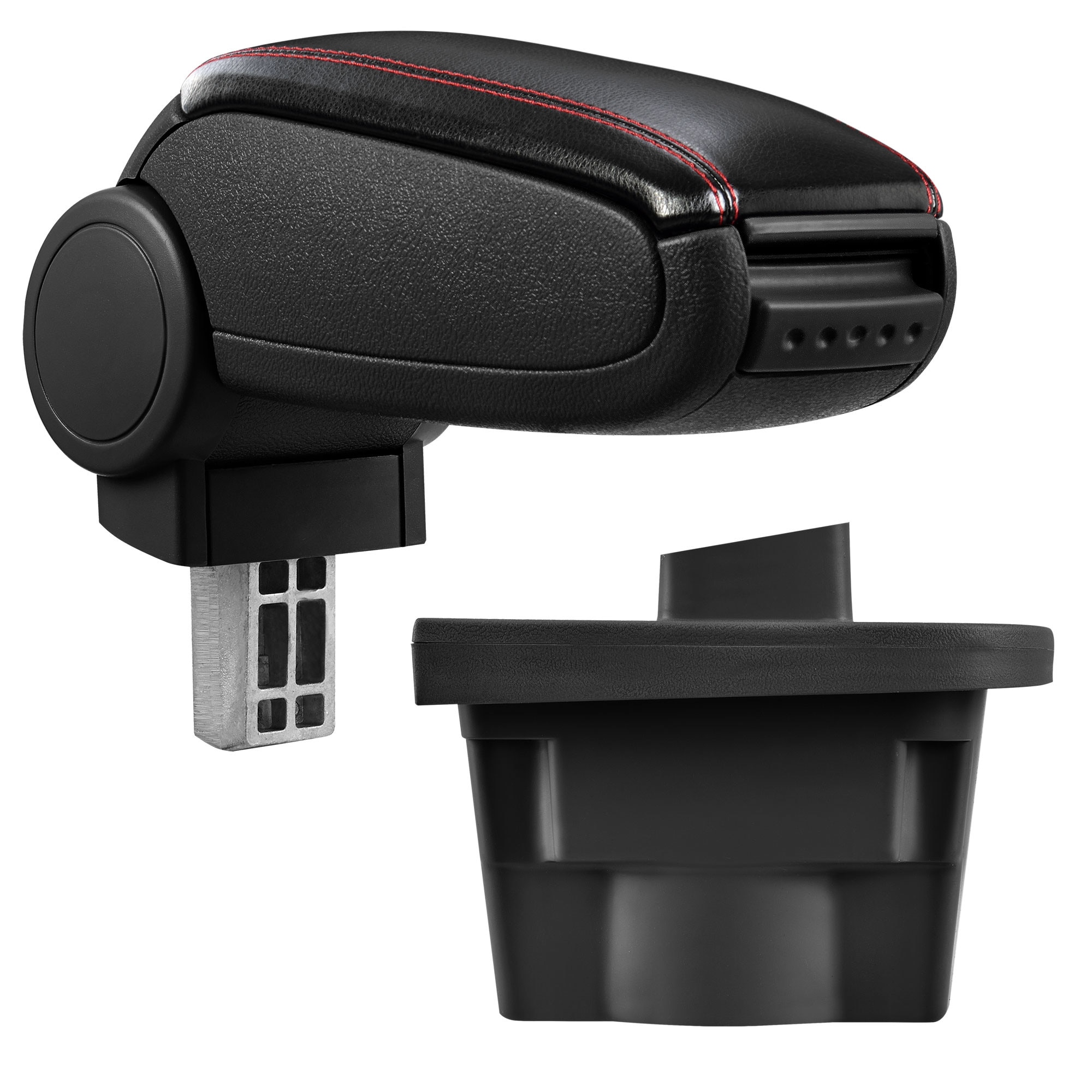 Cotiera auto, pro.tec, pentru Opel Astra J, imitatie piele, negru cu cusatura rosie - cu compartiment pentru depozitare