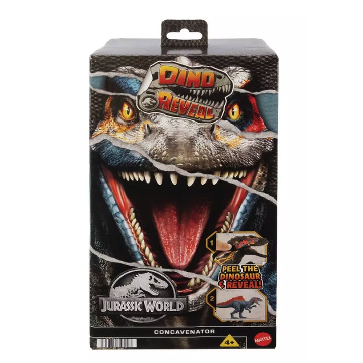Фигурка изненада Dino Reveal Mattel Concavenator, винил, колекционерска опаковка с прозорец, многоцветен