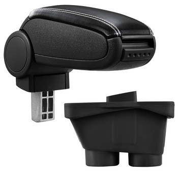 Cotiera auto, pro.tec, pentru Peugeot 208, imitatie piele, negru cu cusatura alba - cu compartiment pentru depozitare Cotiera auto, pro.tec, pentru Peugeot 208, imitatie piele, negru cu cusatura alba - cu compartiment pentru depozitare