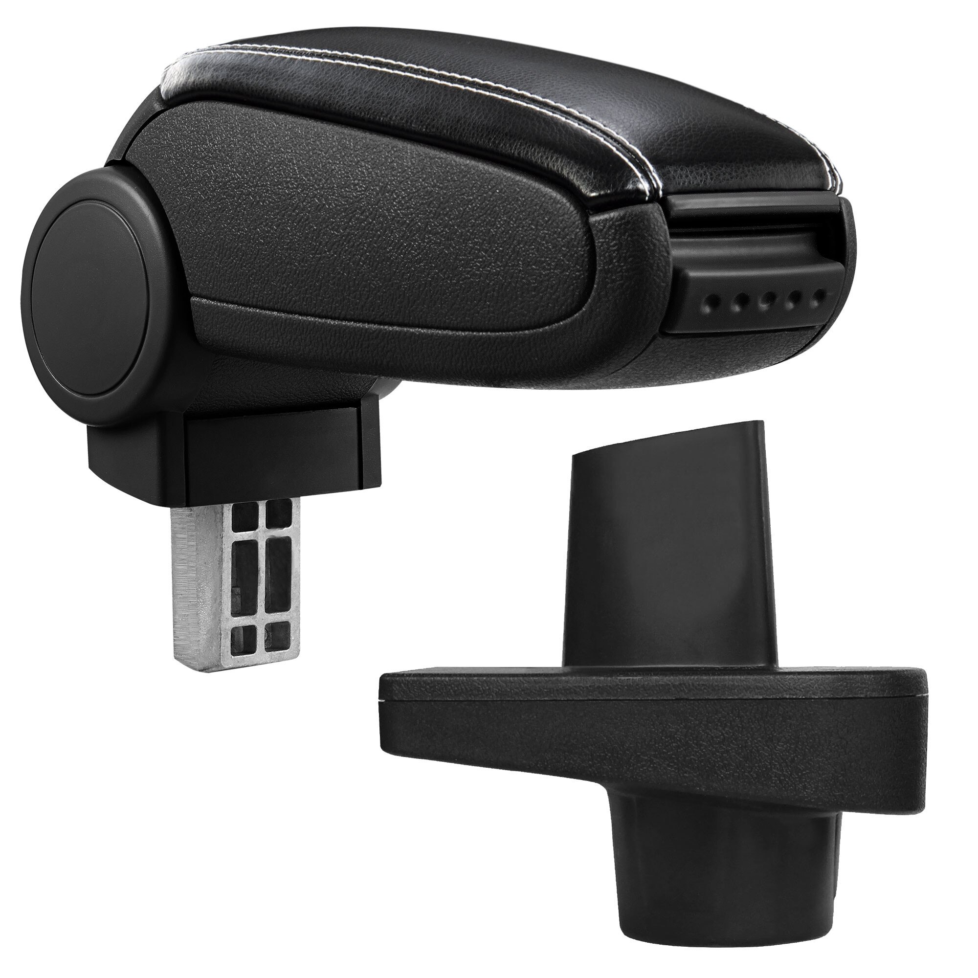 Cotiera auto, pro.tec, pentru Renault Clio IV (X98), imitatie piele, negru cu cusatura alba - cu compartiment pentru depozitare