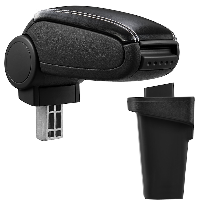 Cotiera auto, pro.tec, pentru Ford Focus 3, imitatie piele, negru cu cusatura alba - cu compartiment pentru depozitare