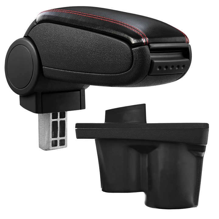 Cotiera auto, pro.tec, pentru Opel Adam, imitatie piele, negru cu cusatura rosie - cu compartiment pentru depozitare