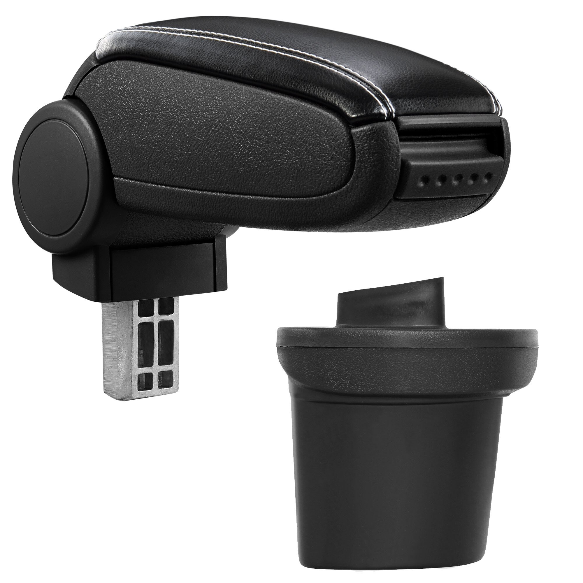 Cotiera auto, pro.tec, pentru Nissan Juke, imitatie piele, negru cu cusatura alba - cu compartiment pentru depozitare