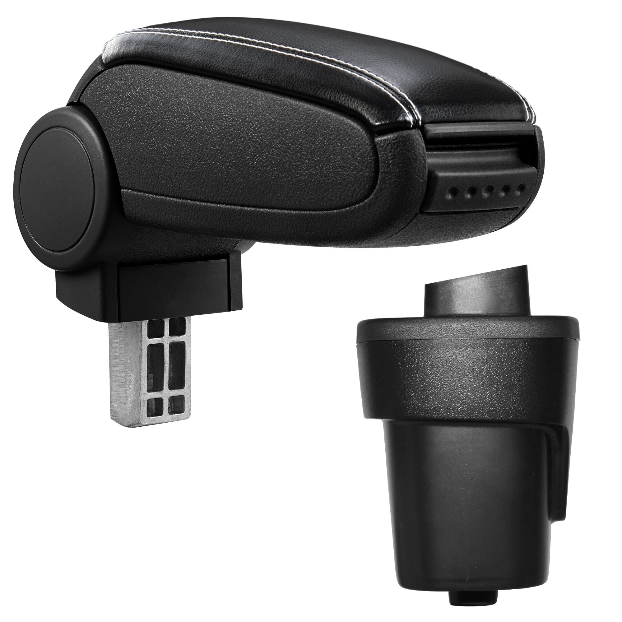 Cotiera auto, pro.tec, pentru Opel Karl, imitatie piele, negru cu cusatura alba - cu compartiment pentru depozitare