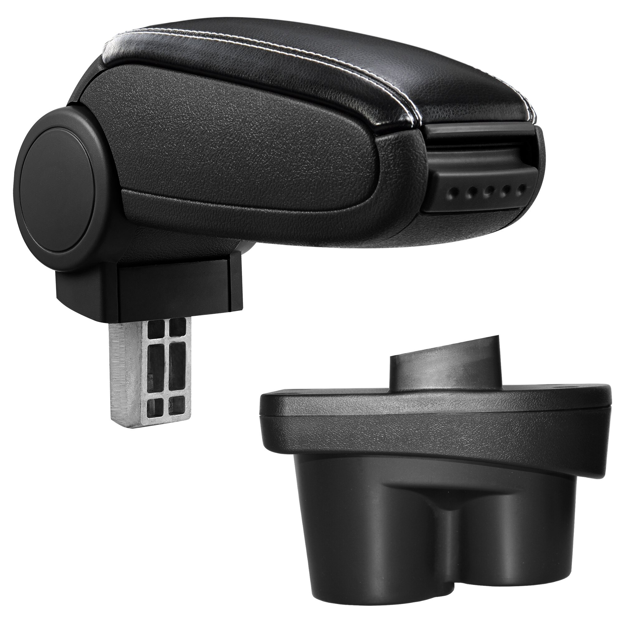 Cotiera auto, pro.tec, pentru Opel Corsa E, imitatie piele, negru cu cusatura alba - cu compartiment pentru depozitare