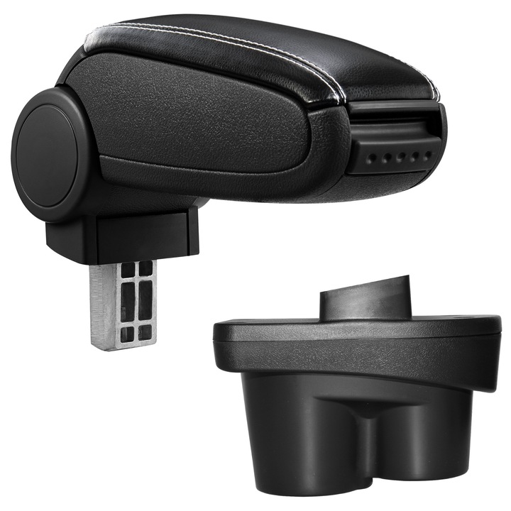 Cotiera auto, pro.tec, pentru Opel Corsa E, imitatie piele, negru cu cusatura alba - cu compartiment pentru depozitare