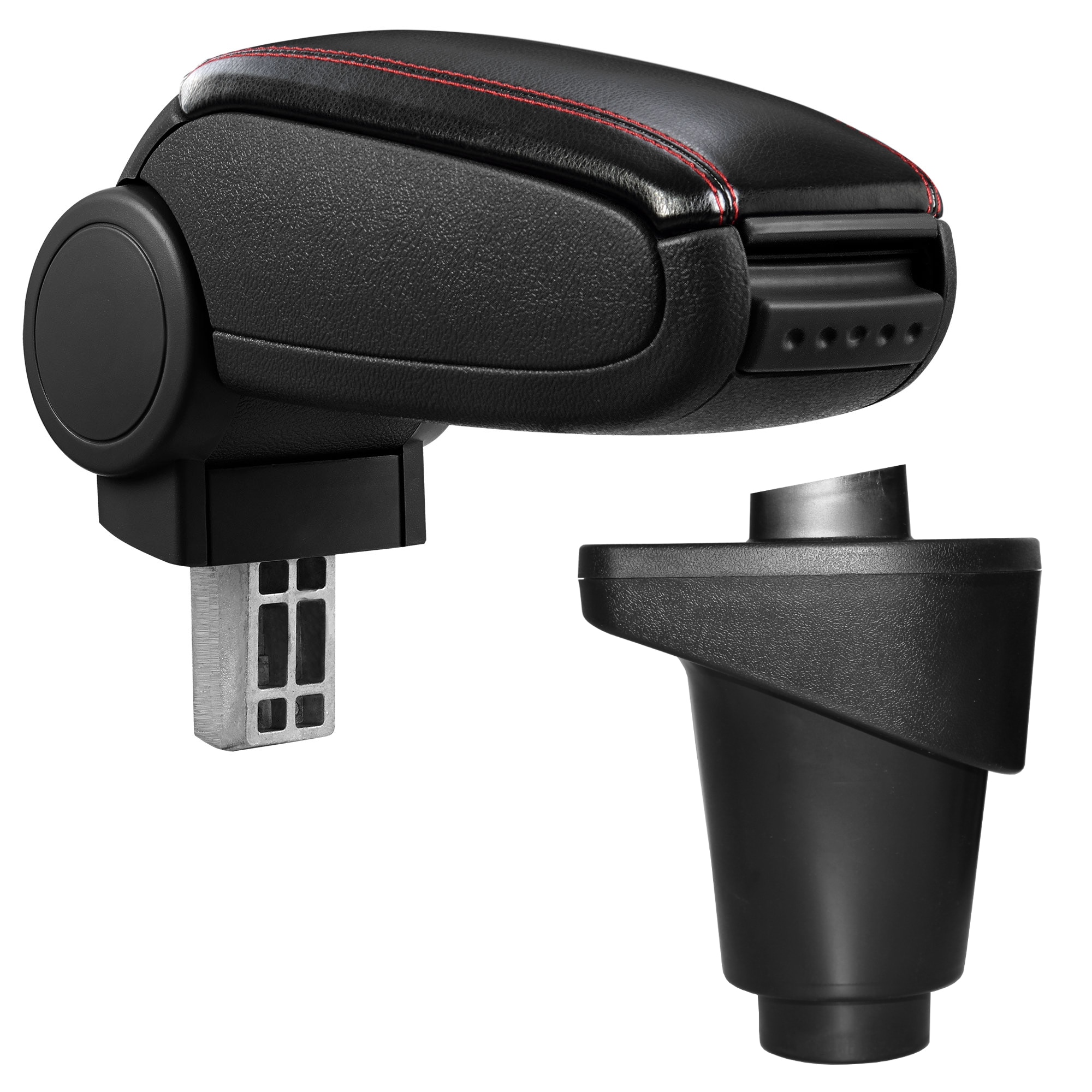 Cotiera auto, pro.tec, pentru Fiat 500L, imitatie piele, negru cu cusatura rosie - cu compartiment pentru depozitare