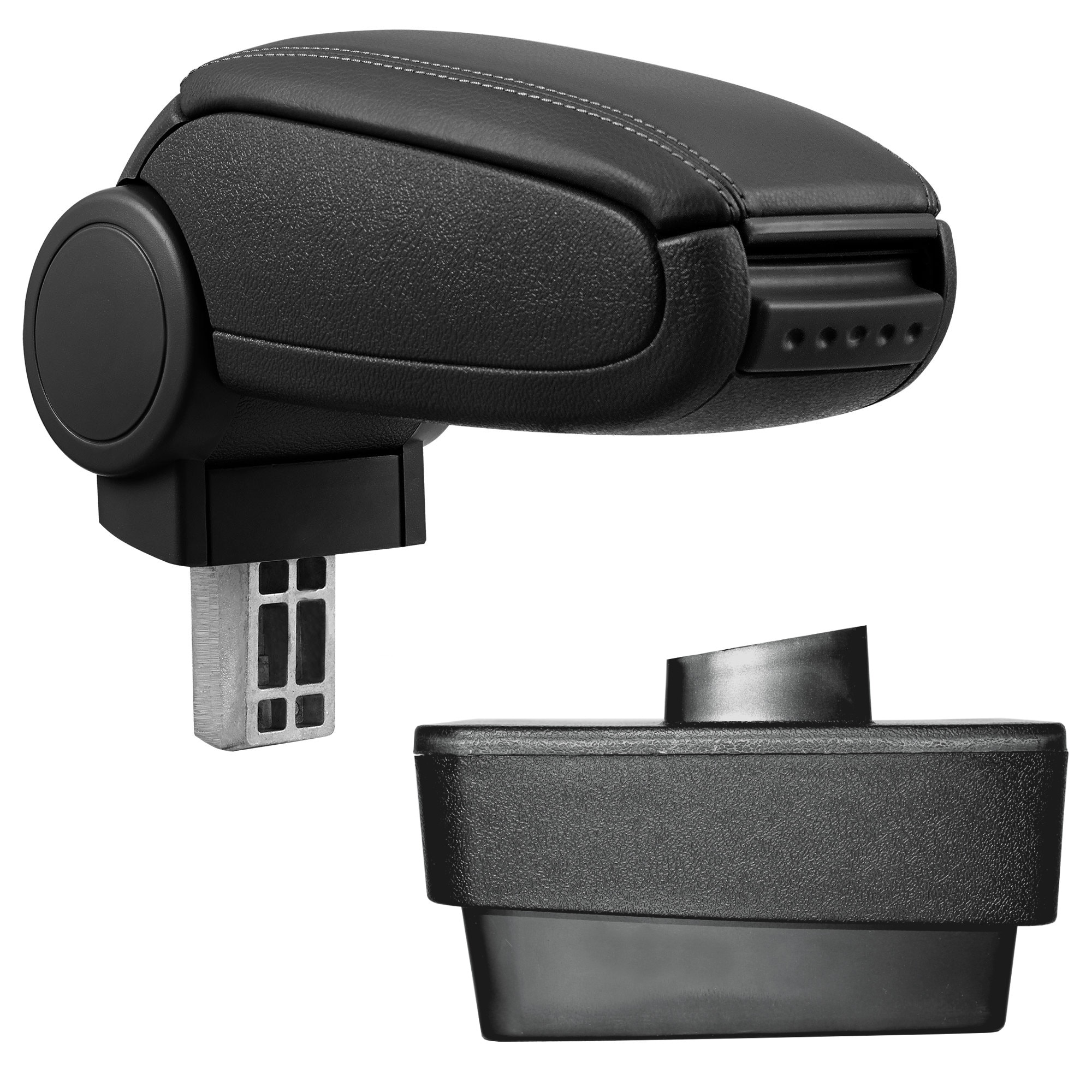 Cotiera auto, pro.tec, pentru Škoda Fabia III (NJ), imitatie piele, negru - cu compartiment pentru depozitare