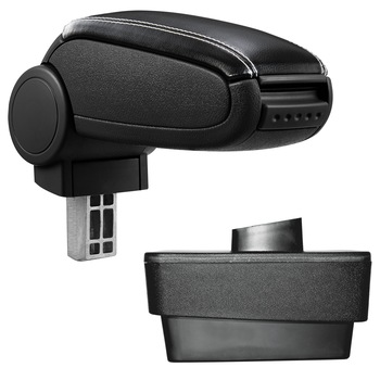 Cotiera auto, pro.tec, pentru Škoda Fabia III (NJ), imitatie piele, negru cu cusatura alba - cu compartiment pentru depozitare Cotiera auto, pro.tec, pentru Škoda Fabia III (NJ), imitatie piele, negru cu cusatura alba - cu compartiment pentru depozitare