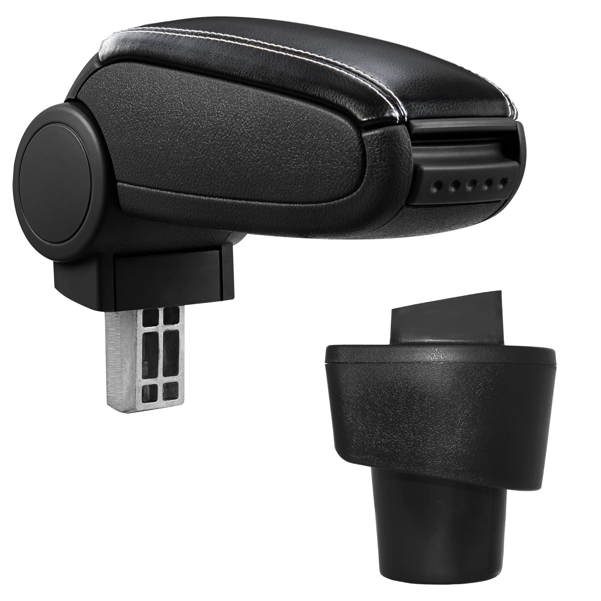 Cotiera auto, pro.tec, pentru Twingo 3, imitatie piele, negru cu cusatura alba - cu compartiment pentru depozitare