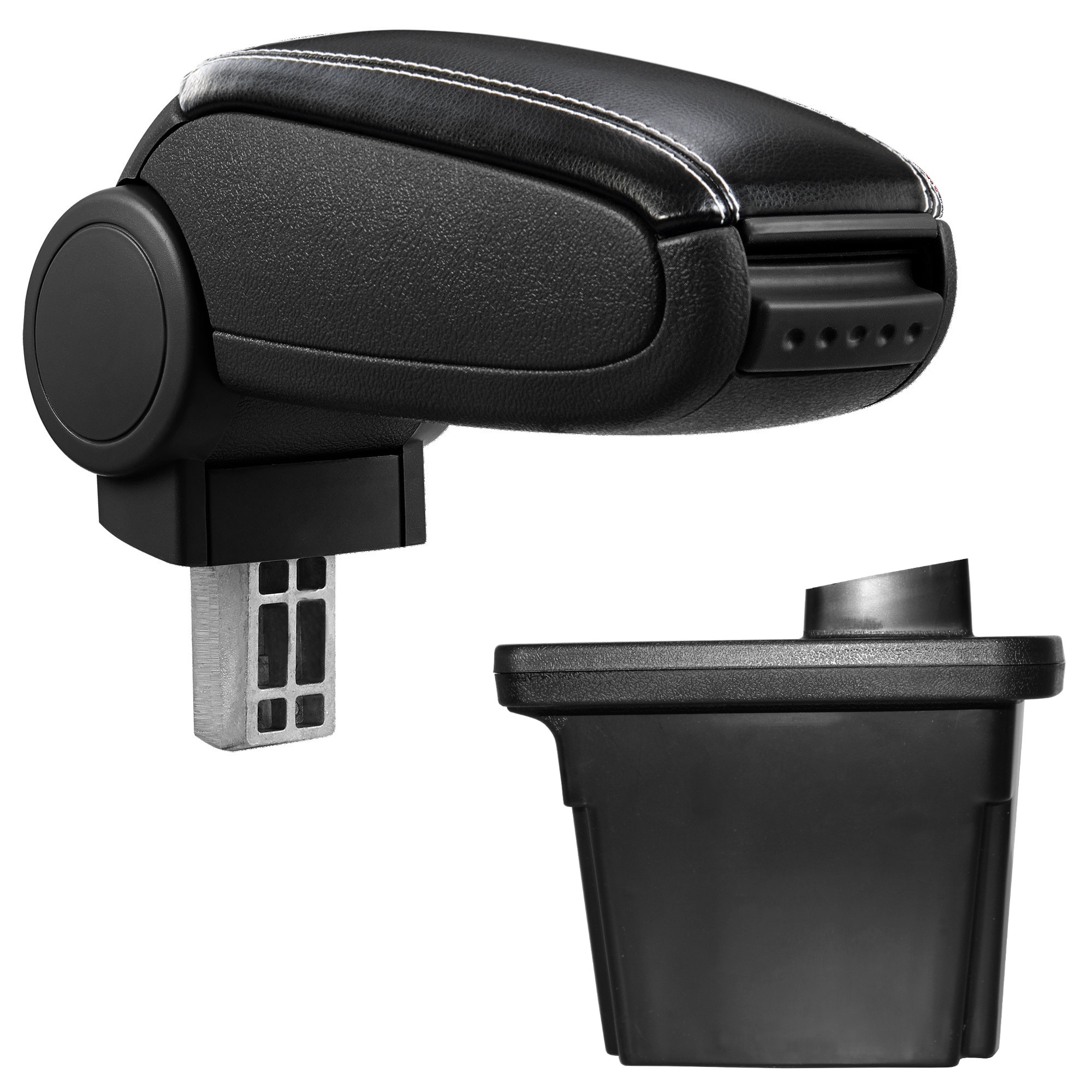 Cotiera auto, pro.tec, pentru Hyundai i30 (2007-2012), imitatie piele, negru cu cusatura alba - cu compartiment pentru depozitare