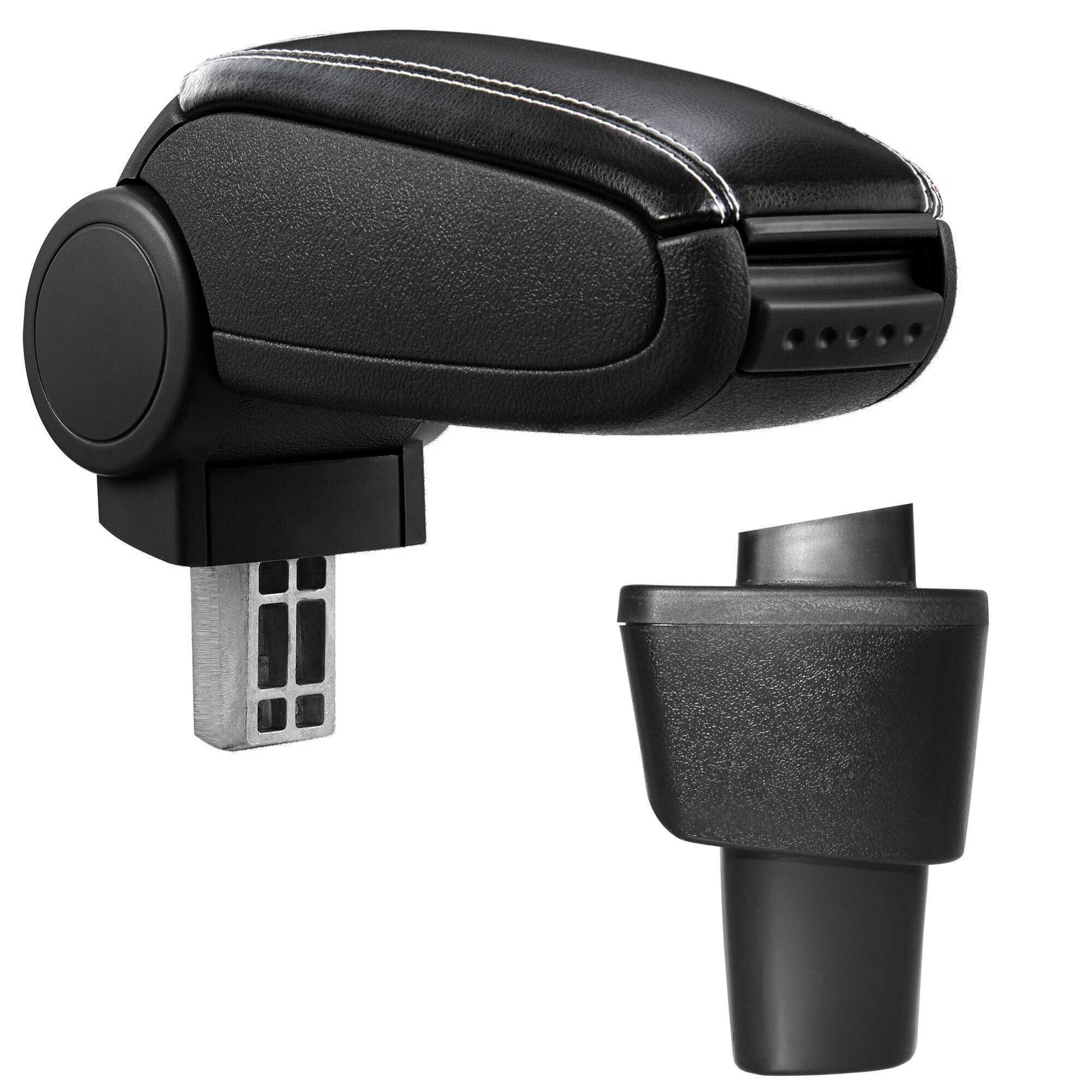 Cotiera auto, pro.tec, pentru Hyundai i10, 2., imitatie piele, negru cu cusatura alba - cu compartiment pentru depozitare