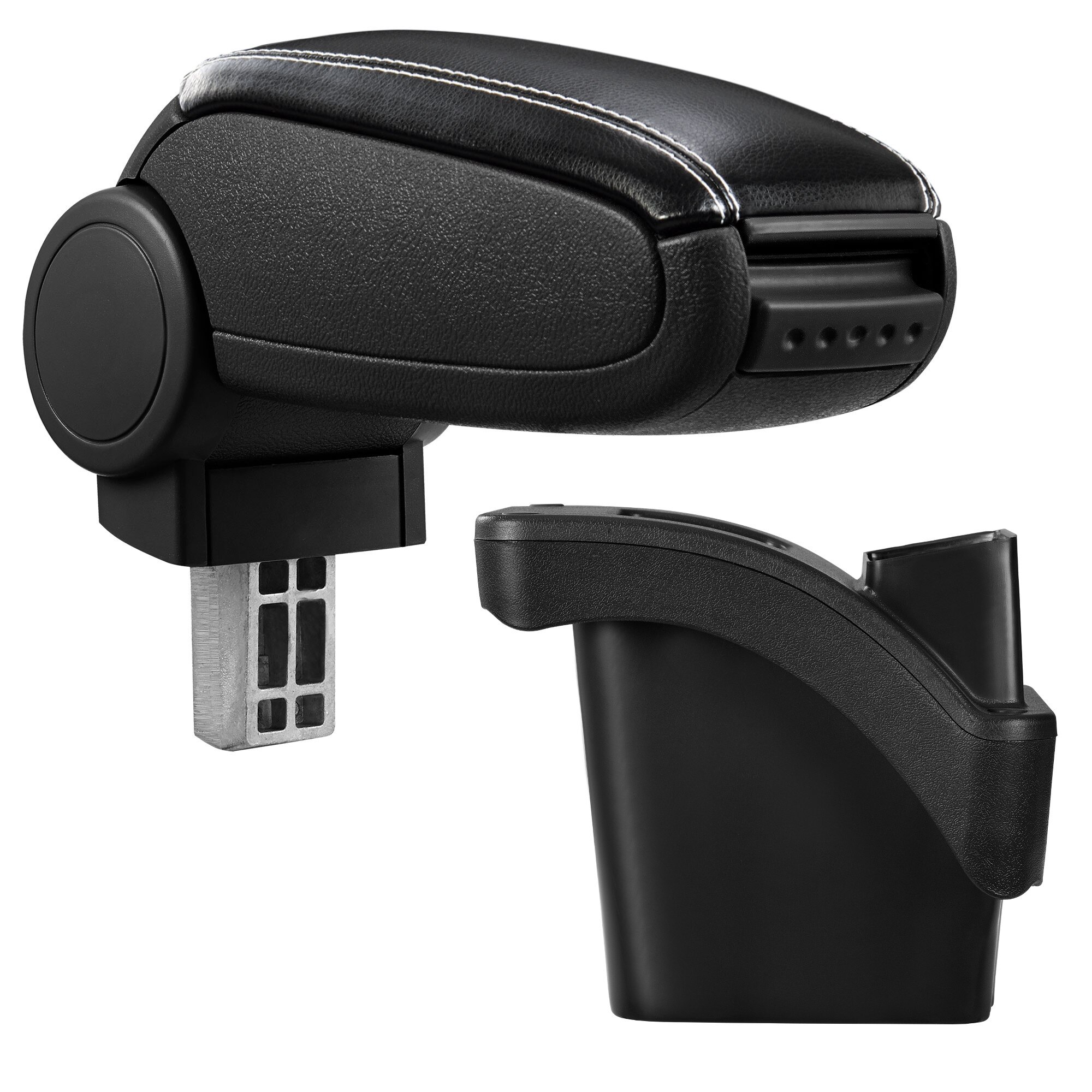 Cotiera auto, pro.tec, pentru Renault Mégane II, imitatie piele, negru cu cusatura alba - cu compartiment pentru depozitare