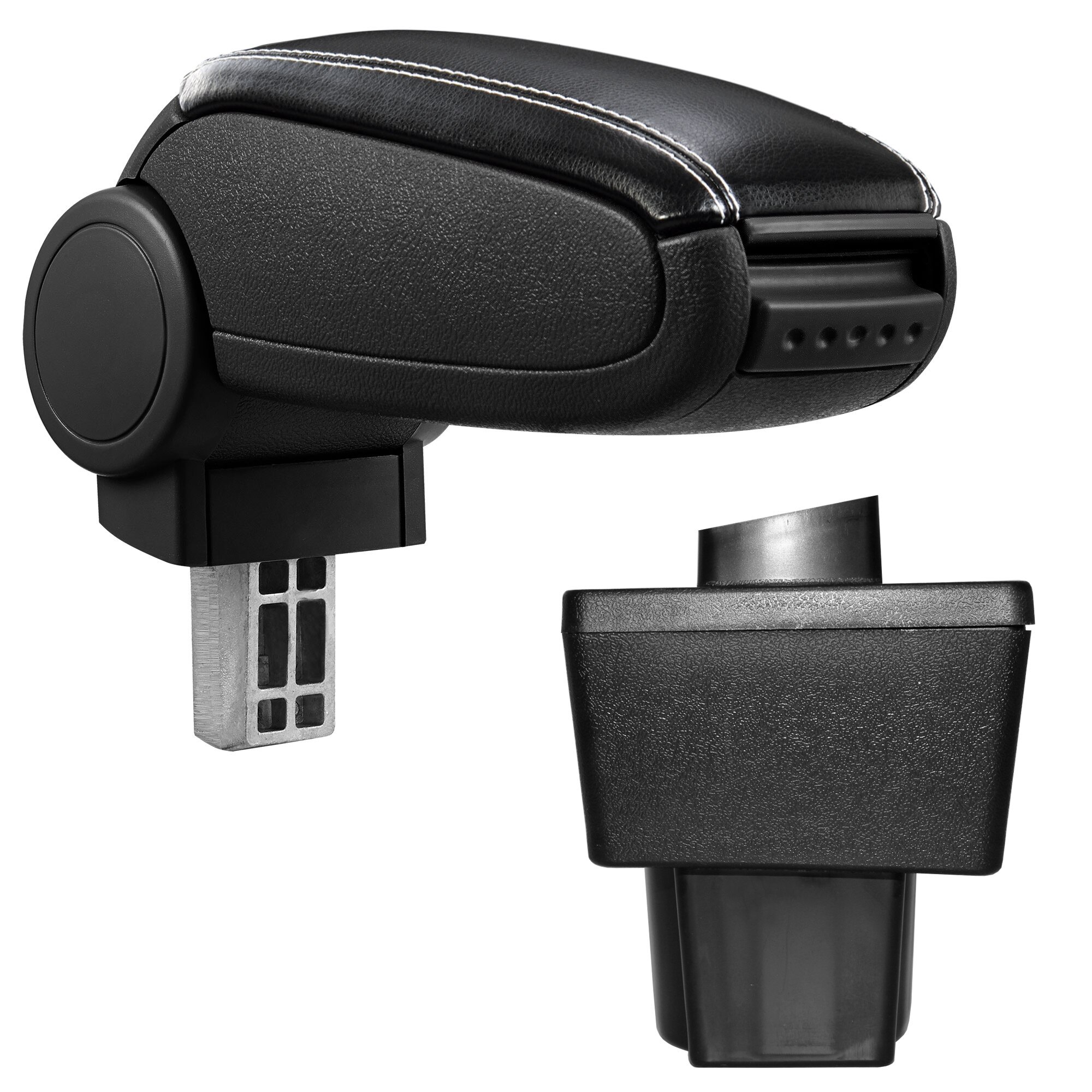 Cotiera auto, pro.tec, pentru Škoda Yeti, imitatie piele, negru cu cusatura alba - cu compartiment pentru depozitare