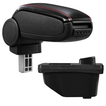 Cotiera auto, pro.tec, pentru Peugeot 308 I, imitatie piele, negru cu cusatura rosie - cu compartiment pentru depozitare Cotiera auto, pro.tec, pentru Peugeot 308 I, imitatie piele, negru cu cusatura rosie - cu compartiment pentru depozitare