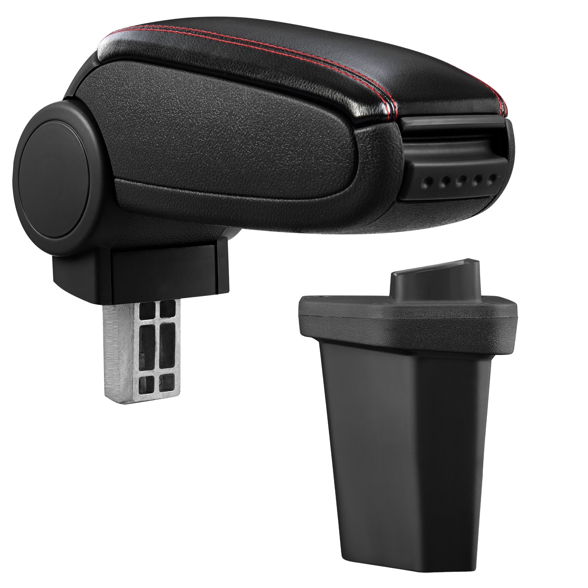 Cotiera auto, pro.tec, pentru Hyundai I20 (GB), imitatie piele, negru cu cusatura rosie - cu compartiment pentru depozitare