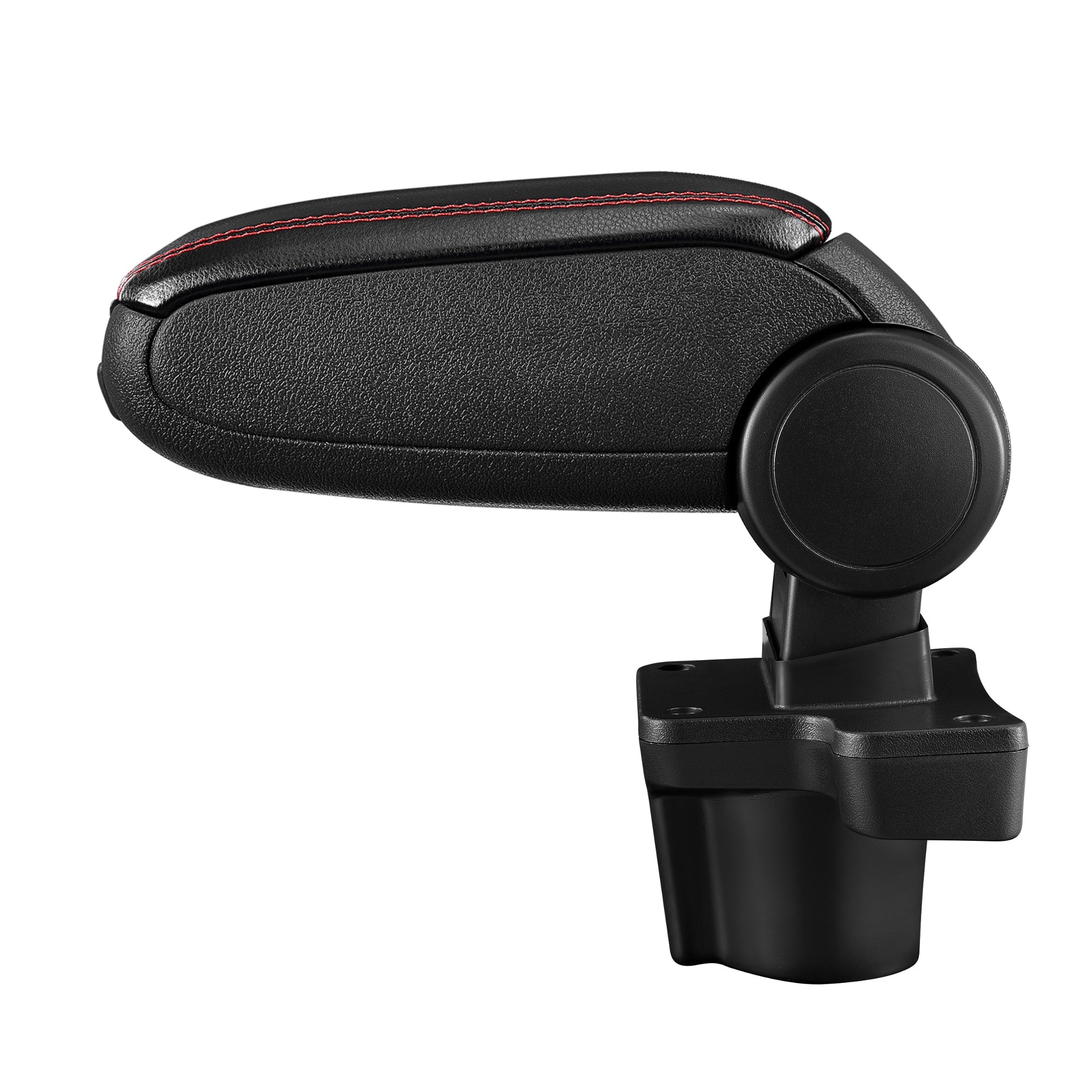 Cotiera auto, pro.tec, pentru Mazda 2 (DJ), imitatie piele, negru cu cusatura rosie - cu compartiment pentru depozitare