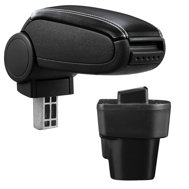 Подлакътник [pro.tec]® Citroën Nemo / Peugeot Bipper / Fiat Fiorino III / Fiat Qubo с контейнер за съхранение, Изкуствена кожа, Черен, бял шев