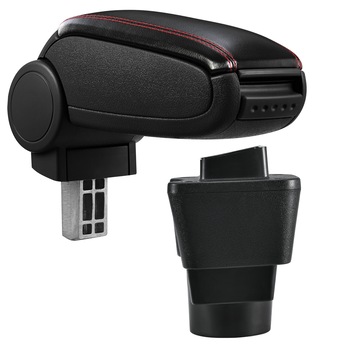 Cotiera auto, pro.tec, pentru Toyota Yaris/Vitz (XP13), imitatie piele, negru cu cusatura rosie - cu compartiment pentru depozitare Cotiera auto, pro.tec, pentru Toyota Yaris/Vitz (XP13), imitatie piele, negru cu cusatura rosie - cu compartiment pentru depozitare