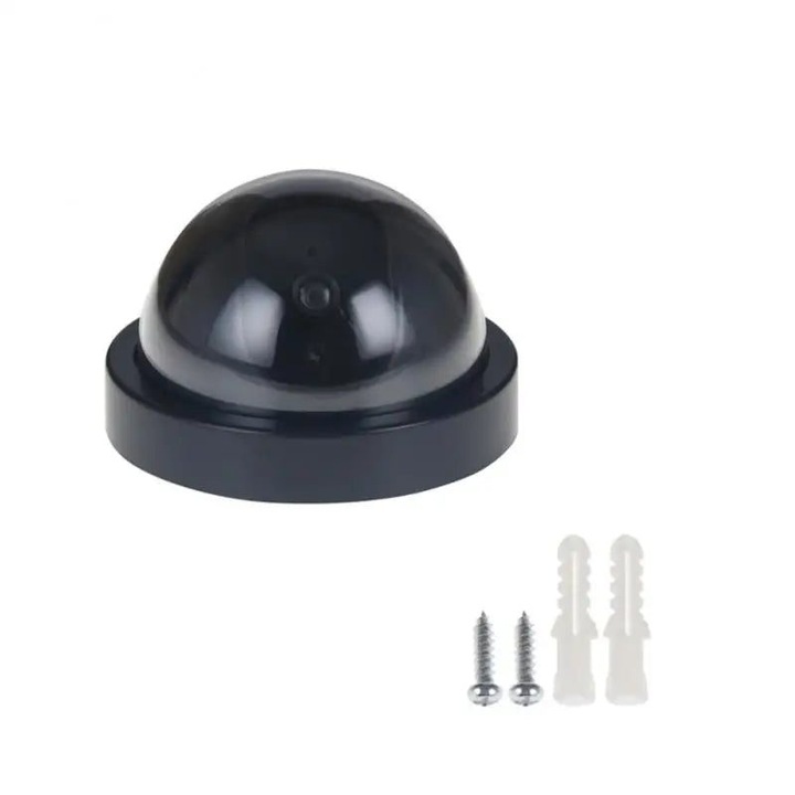 Фалшива куполна камера K0323-0806-CJ6444, мигащ червен LED, захранване с батерии (без батерия), черна, 1 бр.