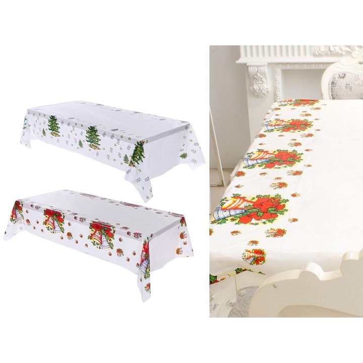 2 db karácsonyi PVC asztalterítő szett, vízálló és olajálló, többszínű ünnepi mintával, 110 x 180 cm, K0323-0724-CJ7283