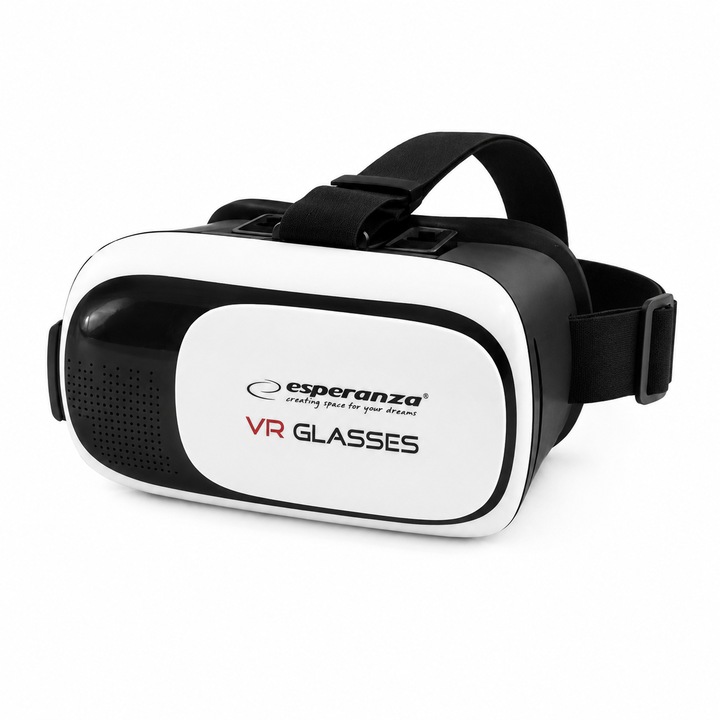 Ochelari VR 3D EMV300, Compatibili smartphone 3.5-6 inch, Lentile asferice 40 mm, Distanta interpupilara reglabila 55-72 mm, Distanta lentile reglabila, Curele ajustabile, Capac frontal glisant, Piele ecologica, Negru