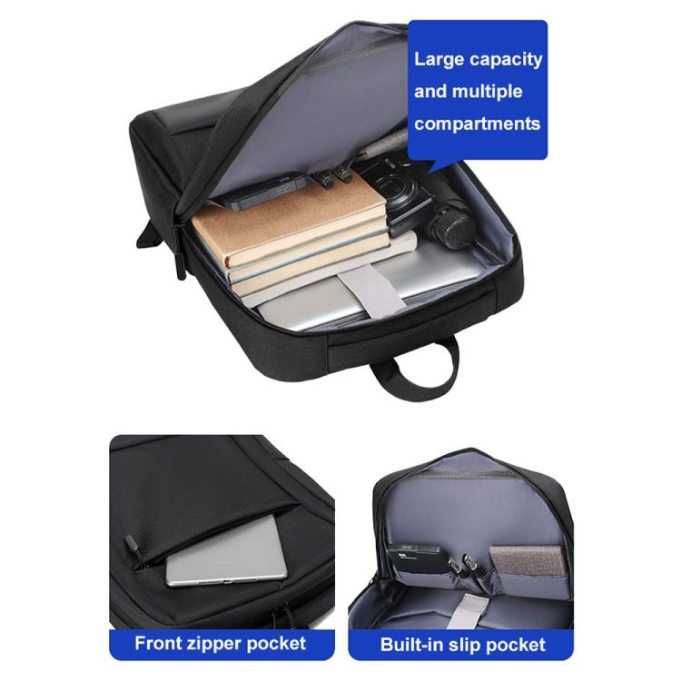 Rucsac din Oxford si poliester, capacitate mare, rezistent la apa, port USB, pentru laptop 16 inch, model K0403-emagCJ-30918, negru, 31 x 12 x 41 cm