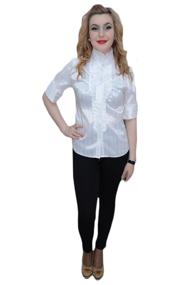 Camasa din material cu aspect satinat, D&J Exclusive, Alb