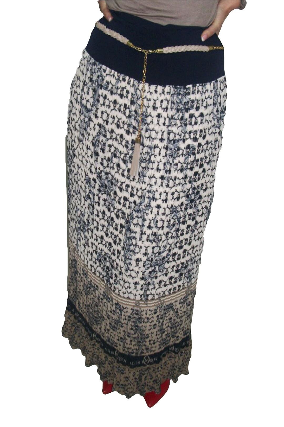 Fusta chic, tinereasca, model lung, masura mare, D&J Exclusive, Bej/Bleumarin