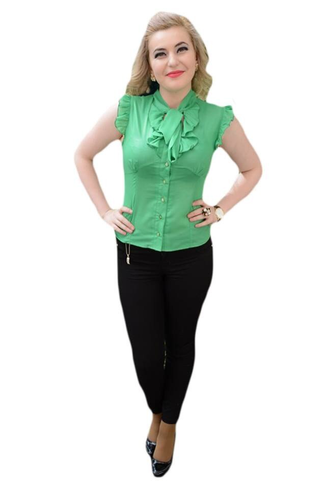 Camasa fina din material lucios, D&J Exclusive, Verde