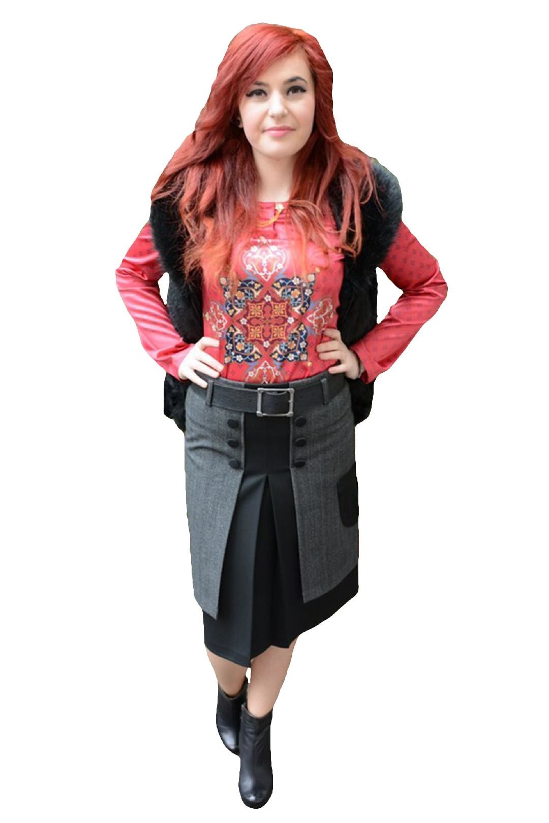 Fusta scurta din stofa cu design rafinat, D&J Exclusive,, Negru/Gri